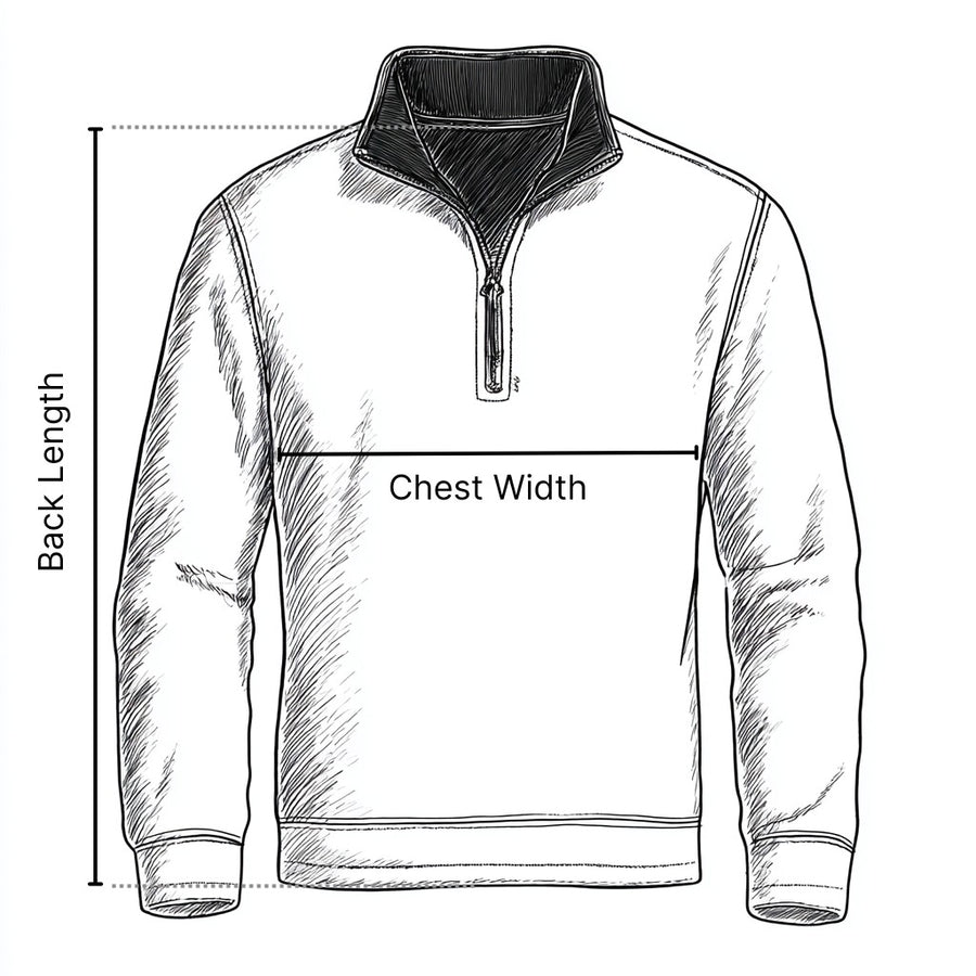 Quarter zip garment measurement diagram