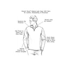 Technical diagram of a men's shirt design with features labeled